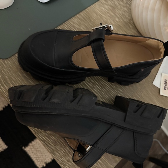 Ganni Black Faux Leather Cleated Mary Jane Shoes - Picture 6 of 10